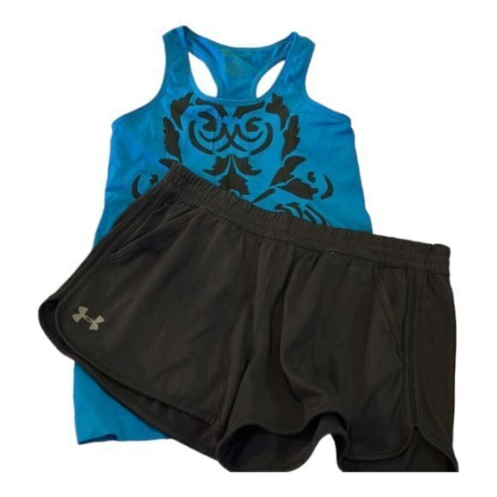 Under Armour Teal Tank Top & Black Running Shorts Size Small EUC #4355